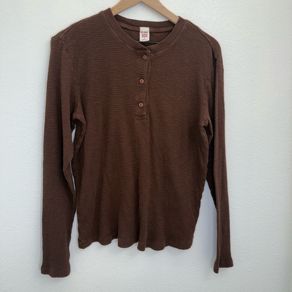 RE/DONE x Hanes Henley Thermal Long Sleeve Tee Natural Tan Brown Small - Picture 5 of 11